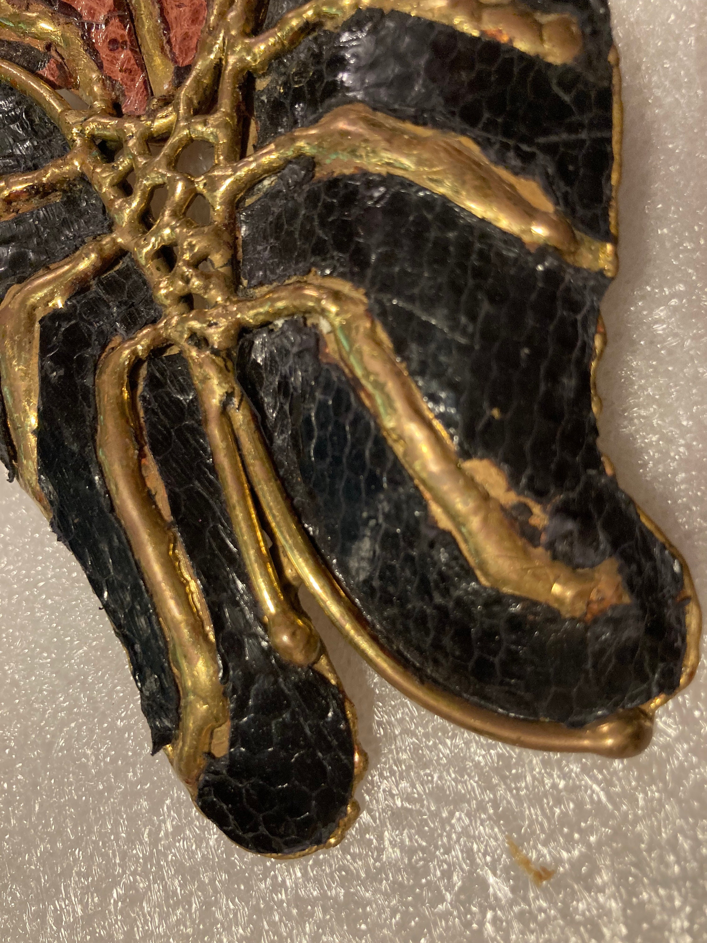 Vintage Brutalist Artisan Brass Statement Buckle Wide Black Leather Belt 4 Inch Vintage Large Abstract Brutalist Style 1970s 80s Handcrafted  main image 2