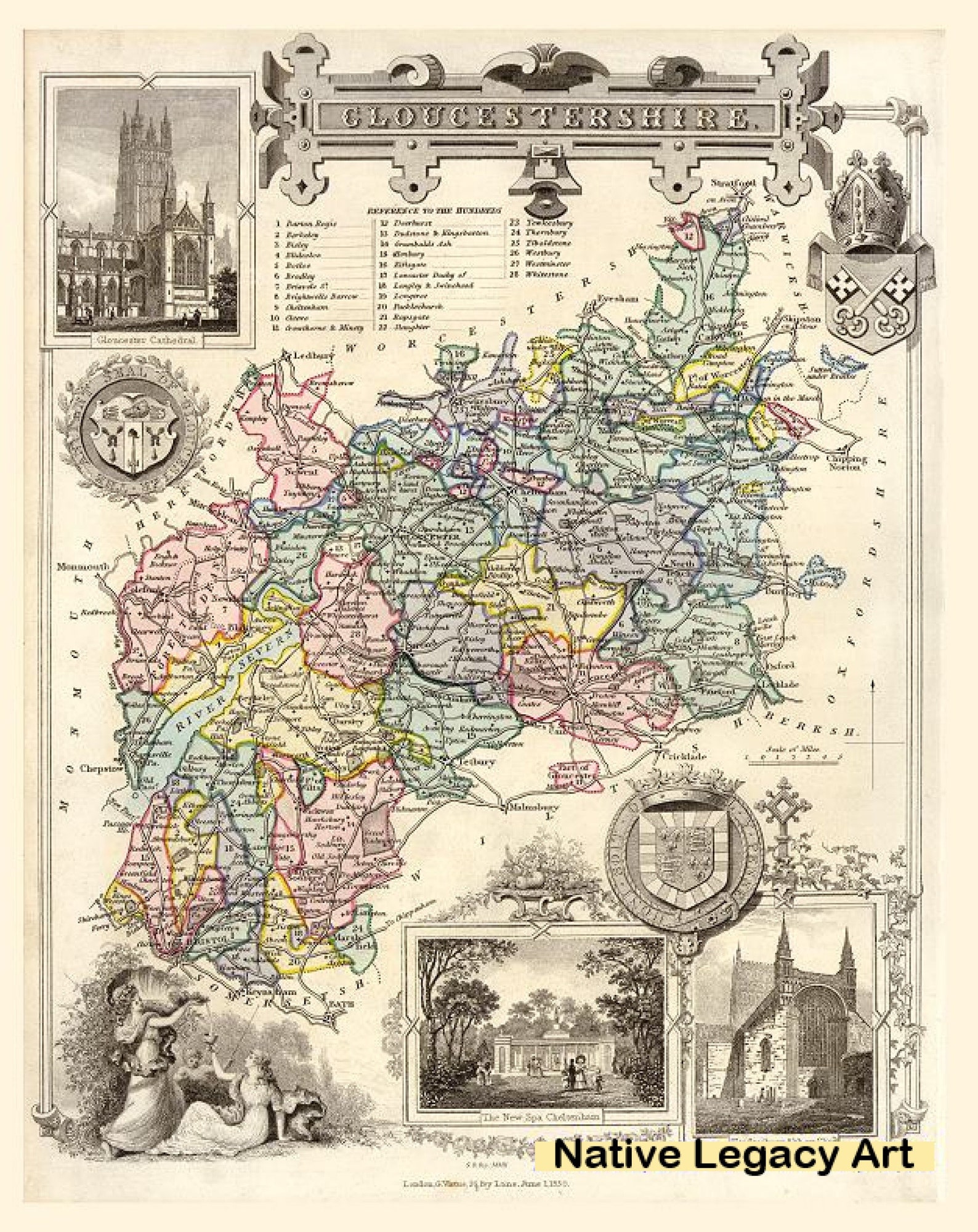 Antique Map of Gloucestershire 1837 Canvas Print Superior Etsy