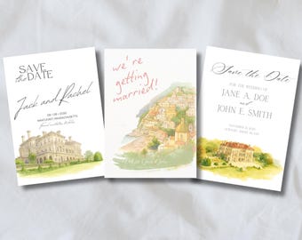CUSTOM - Watercolor Save the Date – Personalized Building or Location Illustration (Digital File, 5x7 Vertical)