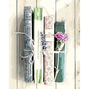 Kit de pintura por números para adultos y niños, lienzo acrílico, dibujo de primera calidad, flores y libros antiguos, 16 x 20 pulgadas, sin marco