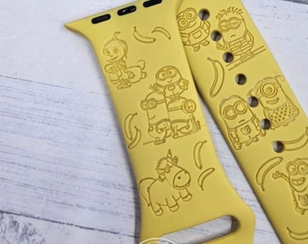 Despicable me geïnspireerde gegraveerde horlogeband compatibel voor de 'A' smartwatch Minions-horlogeband