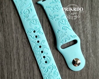 Correa de reloj con diseño de tortugas marinas. Correa grabada compatible con el reloj inteligente "A". Inspirada en tortugas marinas.