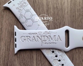 GRANDMA - Personalized watch Band - mothers gift - Engraved Watch Band compatible for the &quot;A&quot; Smartwatch GRANDMA Inspired + flowers and bees
