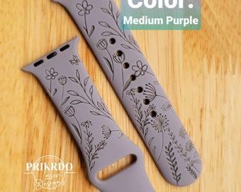 &quot;Wildblumen graviertes Armband kompatibel für die &quot;&quot;A&quot;&quot; Smartwatch - Wildblumen inspiriert.&quot;