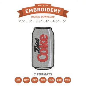 Archivo de diseño de bordado de Coca-Cola Light / Descarga digital / 6 tamaños y 7 formatos incluidos
