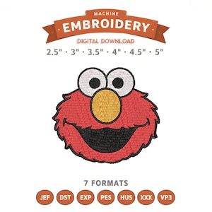 Fichier de conception de broderie visage Elmo | Téléchargement numérique | 6 tailles et 7 formats inclus