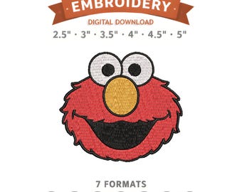 Archivo de diseño de bordado de cara de Elmo / Descarga digital / Incluye 6 tamaños y 7 formatos