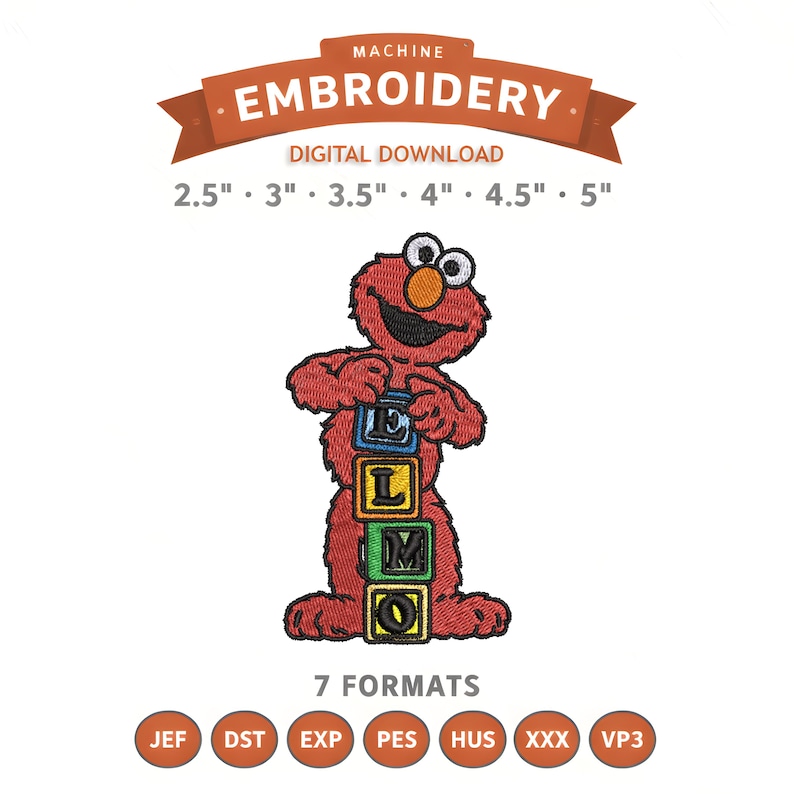 Elmo Ribbon Pattern Elmo Blocks Embroidery Design File | Digital Download | 6 Sizes & 7 ...