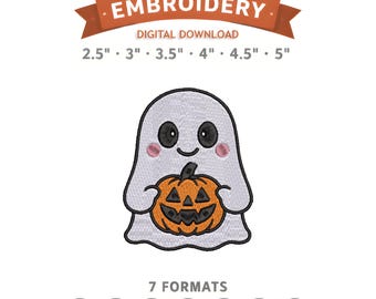 Halloween Ghost With Pumpkin Embroidery Design File | Digital Download | 6 Sizes & 7 Formats Included