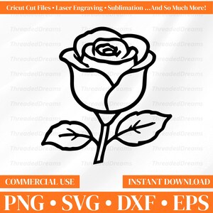 Classic Rose Svg Png Dxf Eps : Elegant Floral Cut Files For Diy Projects | Silhouette Vector Clipart | Sublimation Design | Laser Engraving