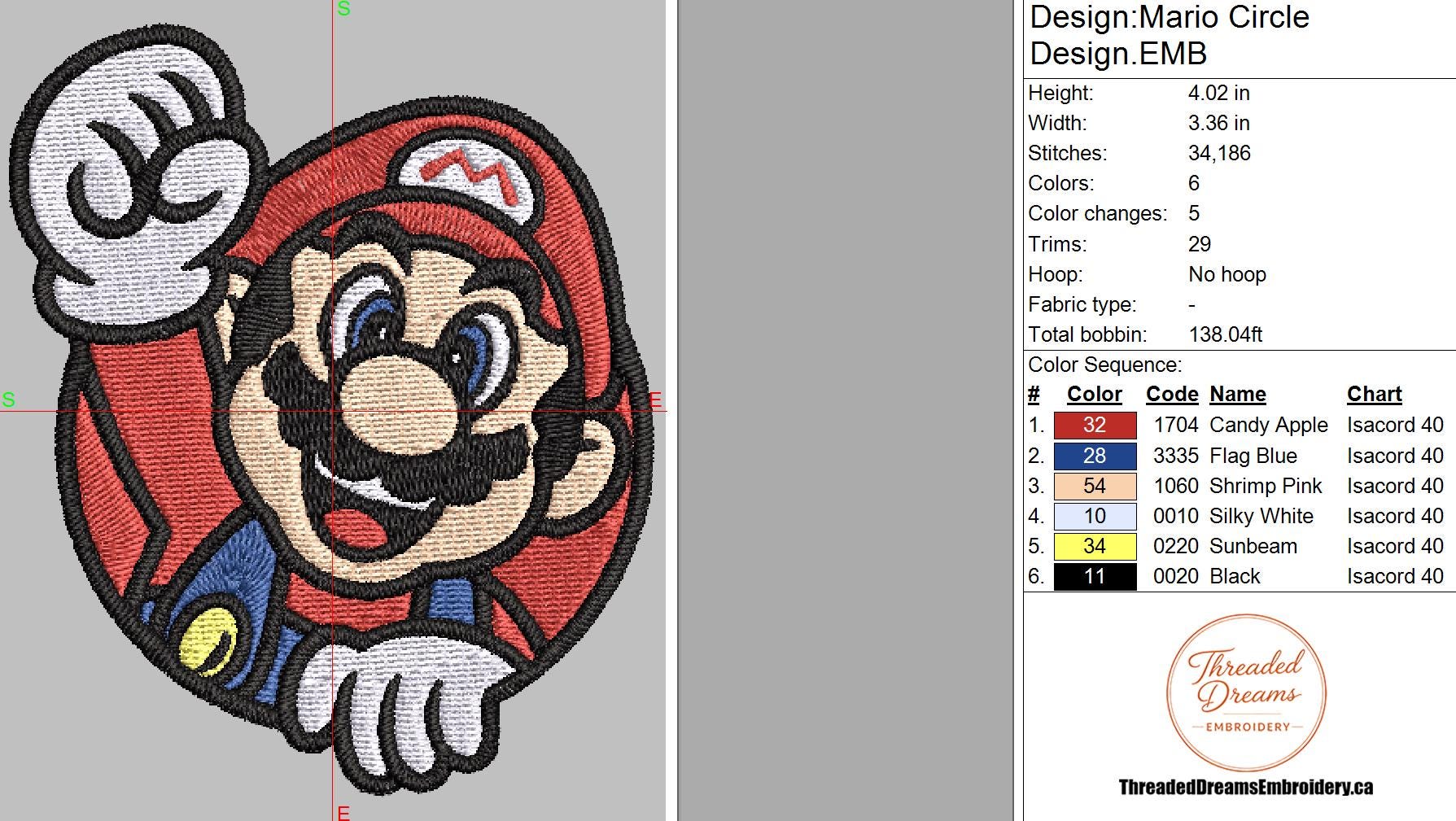 Mario Embroidery Design File | Digital Download | 6 Sizes & 7 Formats ...