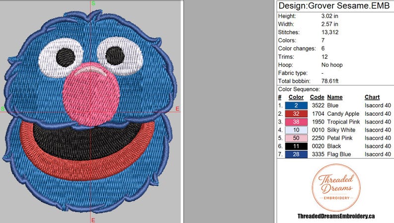 Grover Embroidery Design File | Digital Download | 6 Sizes & 7 Formats ...
