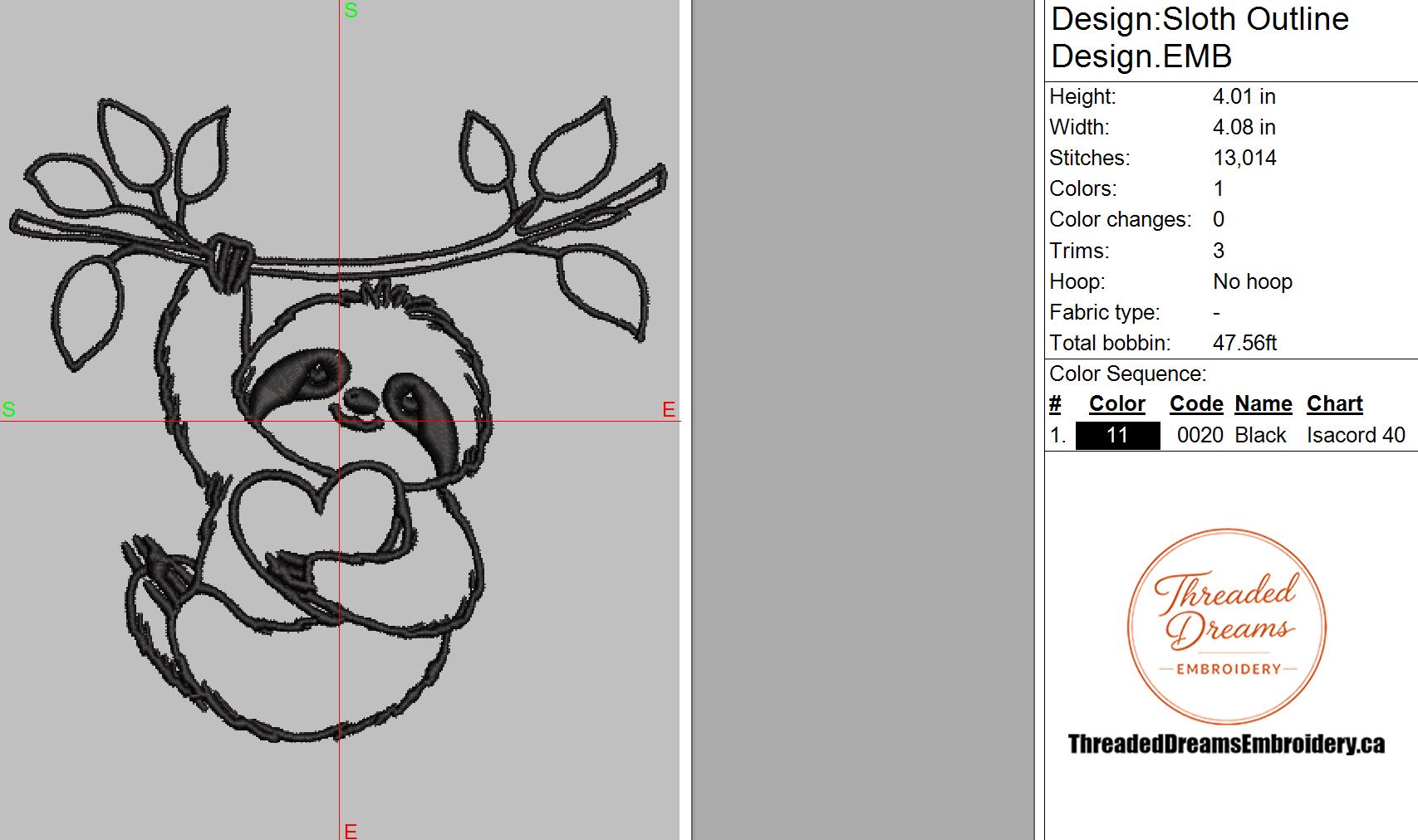 Sloth Outline Embroidery Design File | Digital Download | 6 Sizes & 7 ...