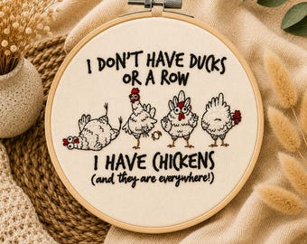 Ducks in a Row Funny Embroidery Hoop Wall Art, 8 Inch Embroidery Decor, Unique Home Decor Gift, Embroidered Wall Hanging