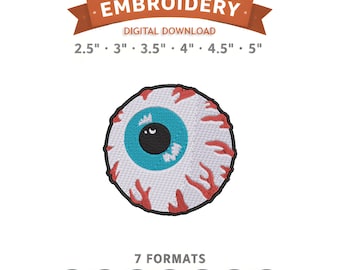 Halloween Spooky Eyeball Embroidery Design File | Digital Download | 6 Sizes & 7 Formats Included