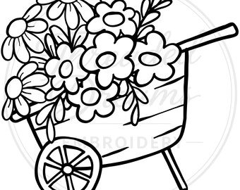Flower Wagon Svg Png: Minimalist Black And White For Cricut
