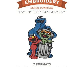 Elmo Friends Embroidery Design File | Digital Download | 6 Sizes & 7 Formats Included
