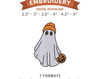 Ghost with Beanie Embroidery Design File | Digital Download | 6 Sizes & 7 Formats Included