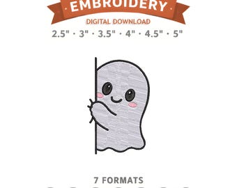 Peeking Ghost Embroidery Design File | Digital Download | 6 Sizes & 7 Formats Included
