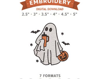 Cozy Trick or Treat Ghost Embroidery Design File | Digital Download | 6 Sizes & 7 Formats Included