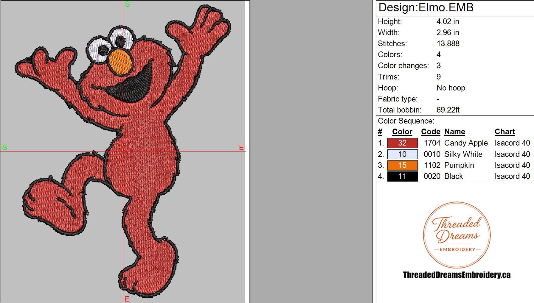 Elmo Pattern Design Elmo Embroidery Design File | Digital Download | 6 Sizes & 7 Formats ...