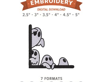 Ghosts Peeking Boarder Embroidery Design File | Digital Download | 6 Sizes & 7 Formats Included