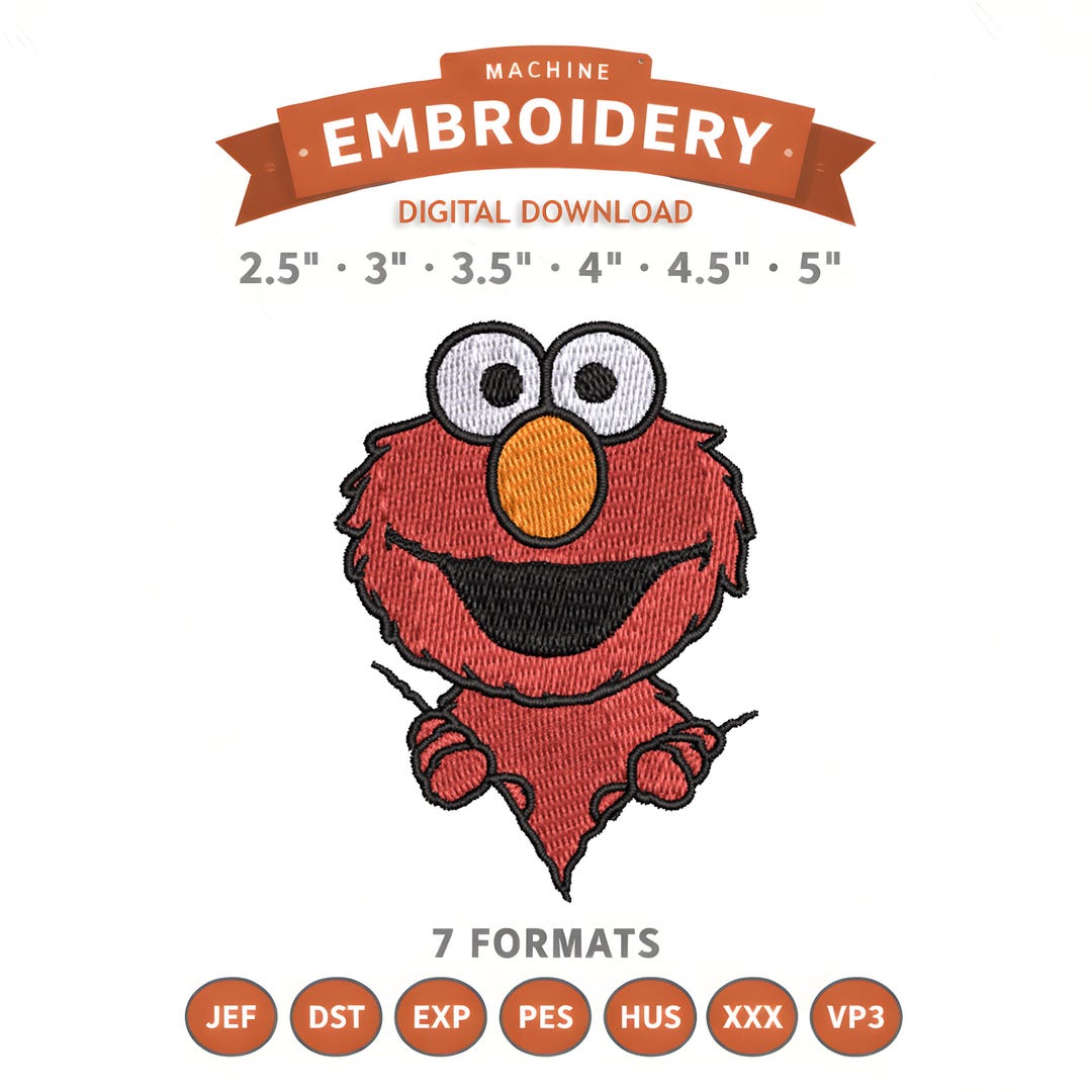Elmo Zipper Embroidery Design File | Digital Download | 6 Sizes