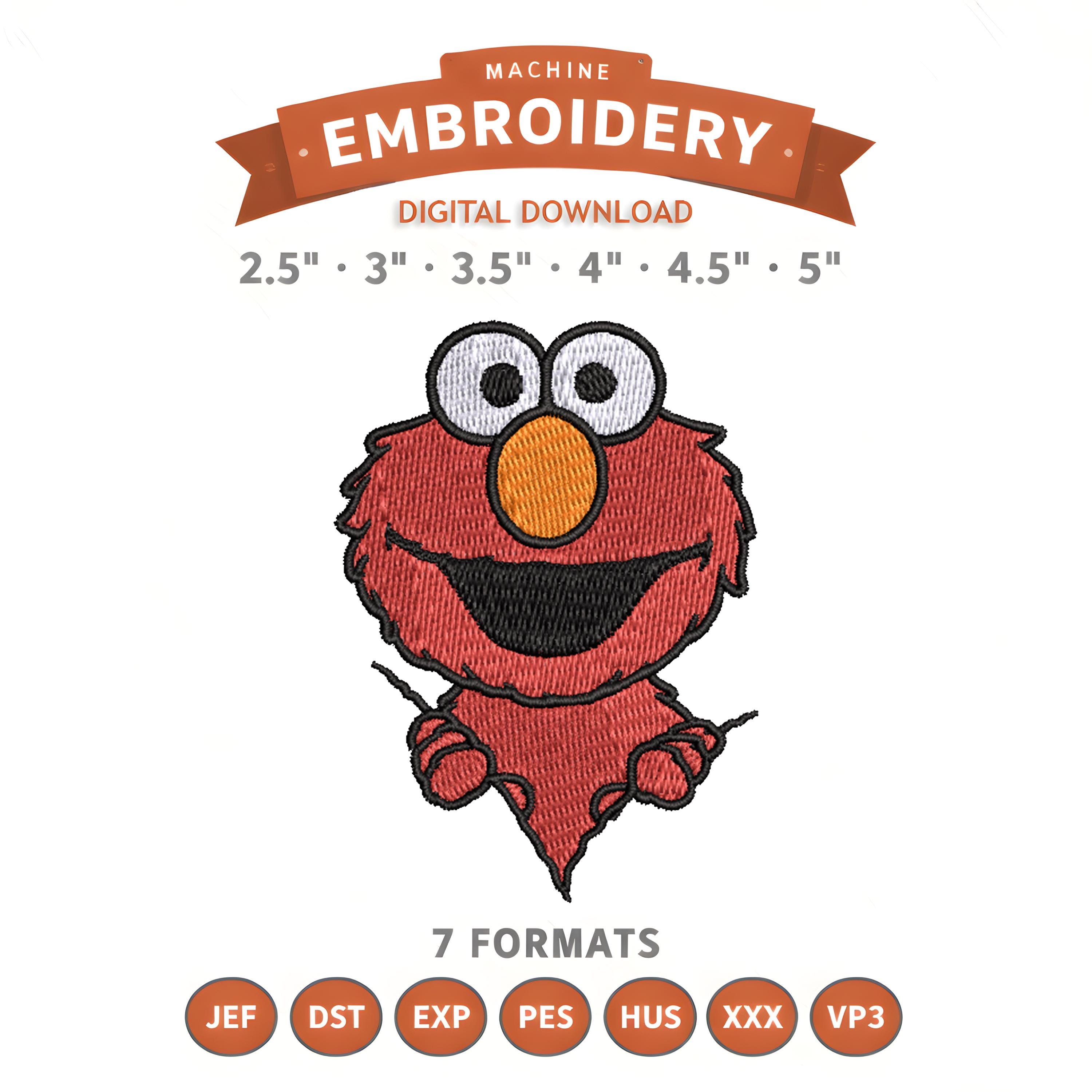Elmo Zipper Embroidery Design File | Digital Download | 6 Sizes