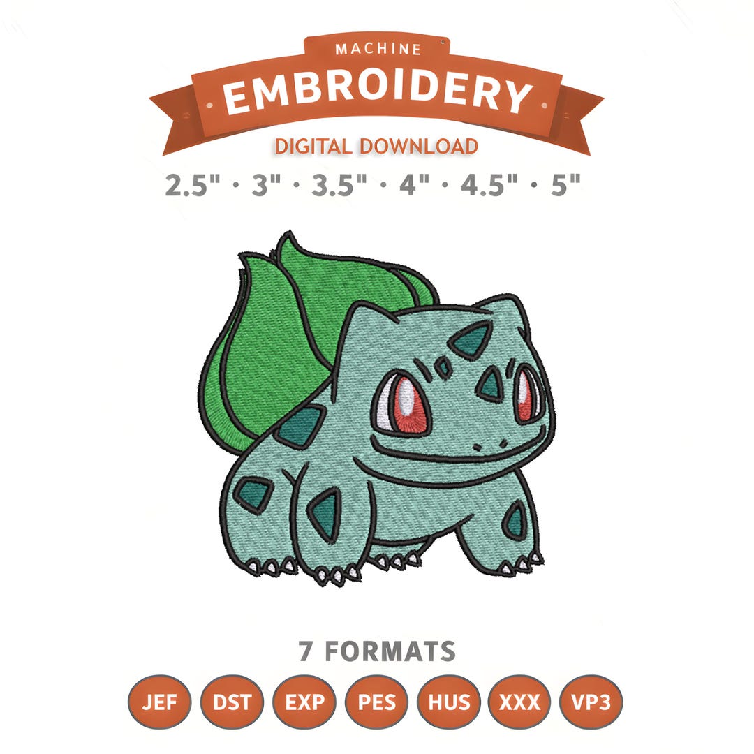 Bulbasaur Pokémon Embroidery Design File | Digital Download | 6 Sizes ...