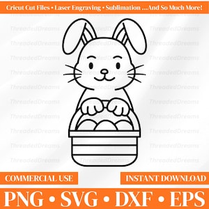 Cute Bunny Basket Svg Png Eps Dxf | Easter Egg Basket Cut File | Cricut Silhouette Craft Design | Instant Download | Laser Engraving