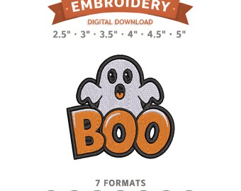 Kawaii Ghost Halloween Embroidery Design File | Digital Download | 6 Sizes & 7 Formats Included