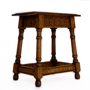 18th Century Inspired Joint Stool Chair - Classic, Handcrafted, Elegant Wooden Stool with Symbolic Carvings and Vintage Design