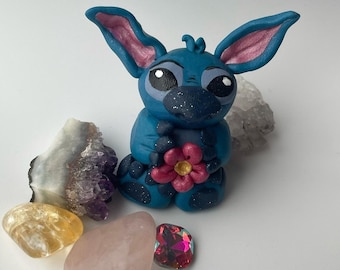 Polymer Clay Floral Blue Alien Sculpture