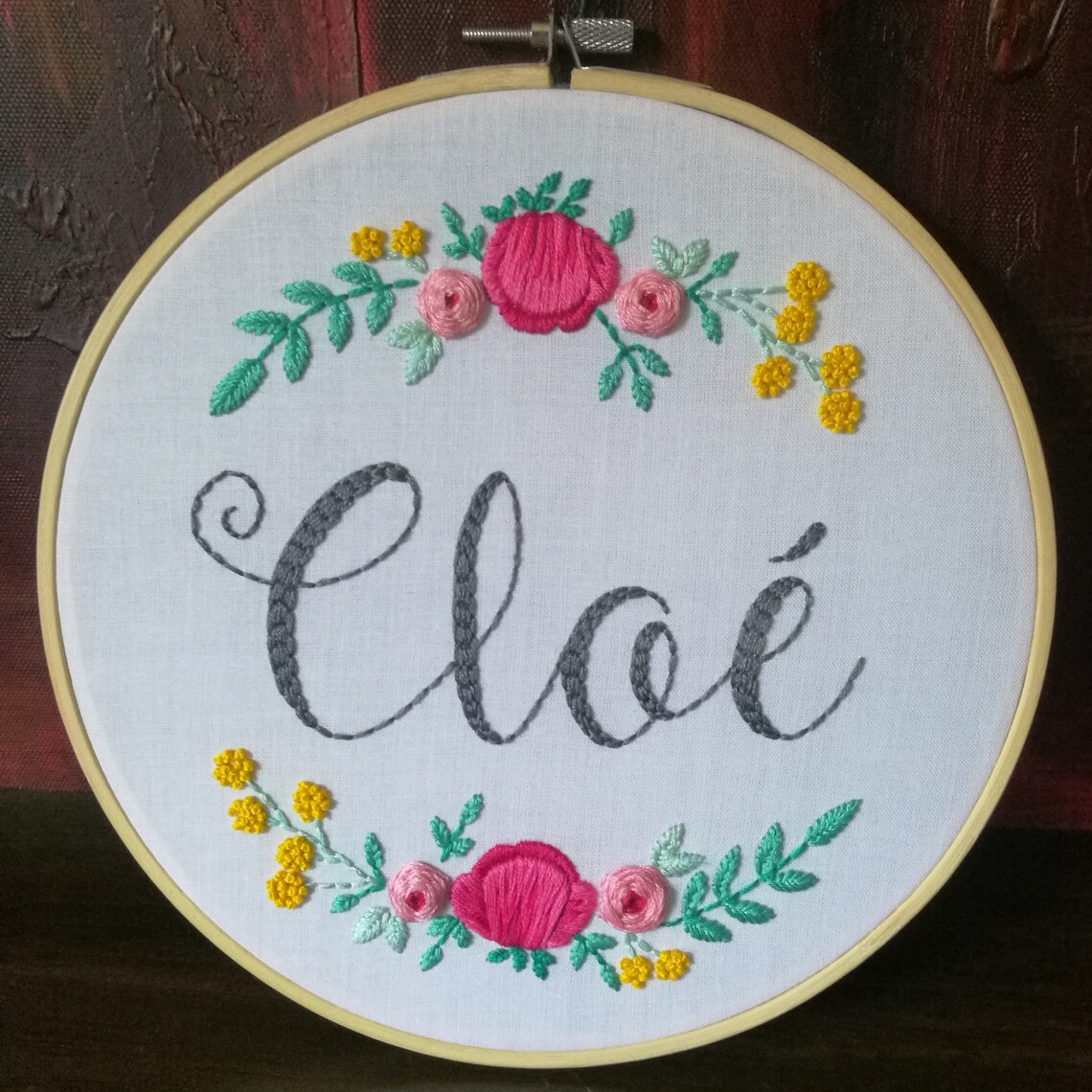 Custom Floral Name 20 cm Hand Embroidery Handmade Gift Etsy