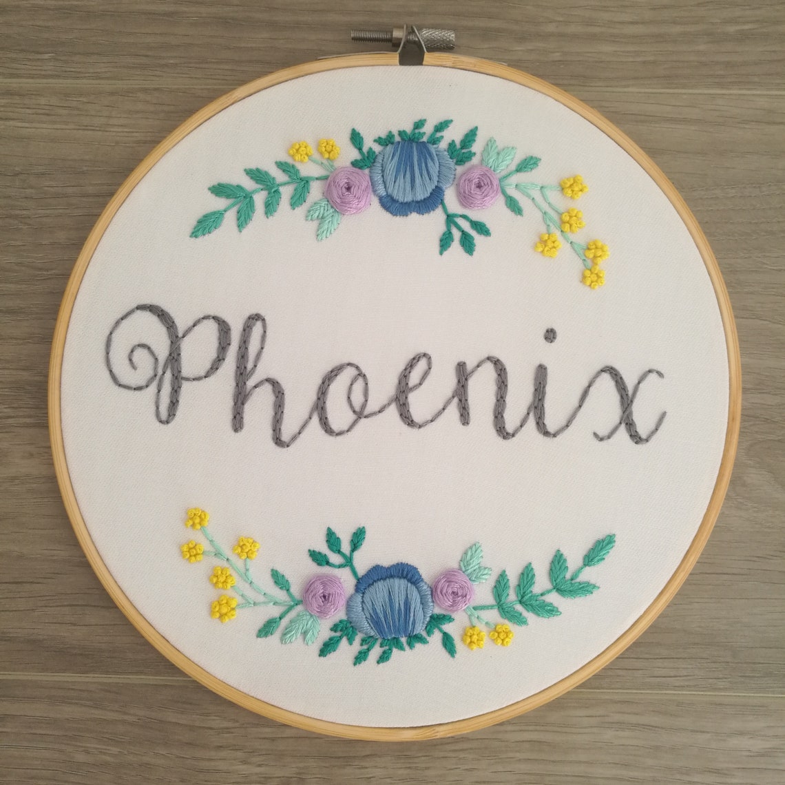 Custom Floral Name 20 cm Hand Embroidery Handmade Gift | Etsy