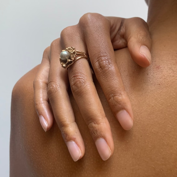 14k Tahitian pearl flower ring - image 1