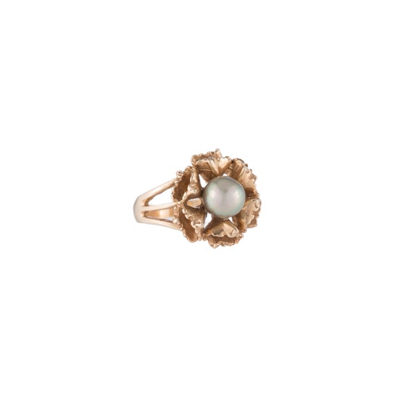 14k Tahitian pearl flower ring - image 3
