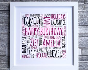 Framed printed square personalised word art