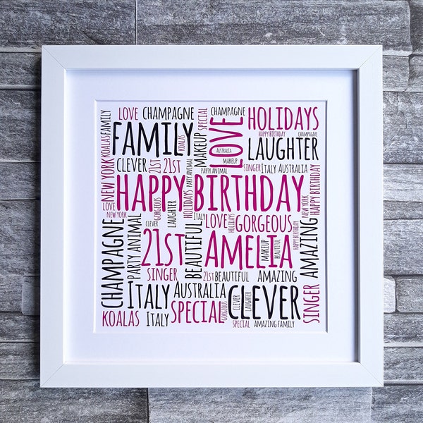 Framed printed square personalised word art