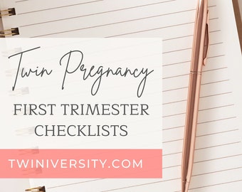 First Trimester With Twins Weekly Checklist, Doc Questions, Things To Buy & Custom List with that week's recommended reading and listening