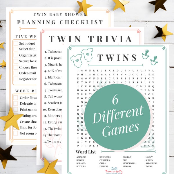 BABY SHOWER GAMES - Twin Baby Shower Planner, Printable Planner, Activity Sheet, Baby Shower Checklist Templates, Digital Instant Download