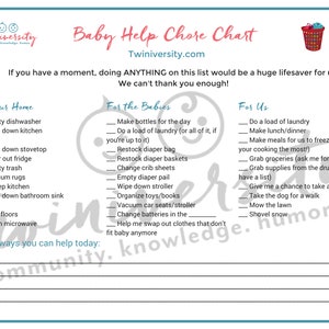 Baby Help Chore Chart Get your guests to help out when visiting baby postpartum image 2