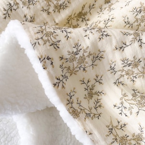 Organic cotton double gauze baby blanket with ecru branches and sherpa - winter blanket - children's blanket