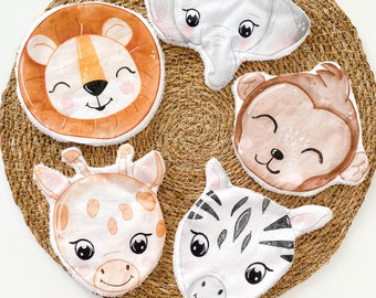 Débarbouillettes tête animaux coton et éponge bambou - lingettes bébé - lingettes démaquillantes enfants