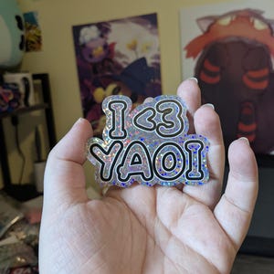 I &lt;3 Yaoi 3 Inch Glitter Vinyl Sticker | 3 Inch