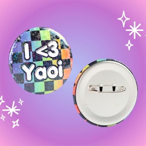 I &lt;3 Yaoi 2.2 Inch Holographic Pinback Button