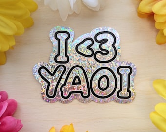 I <3 Yaoi Glitzer Vinyl Sticker - 3 Zoll