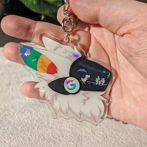 Protogen "Google" Dinosaur Computer Game Holographic Cute Furry Acrylic Charm Keychain - 3 Inches