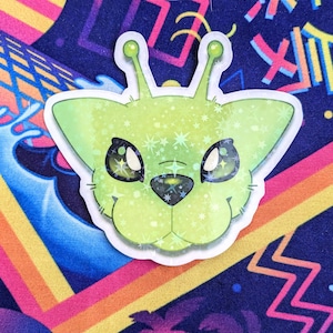 GnarpGnarp Alien Cat Holographic Vinyl Sticker - 3 Inch Cute Decal