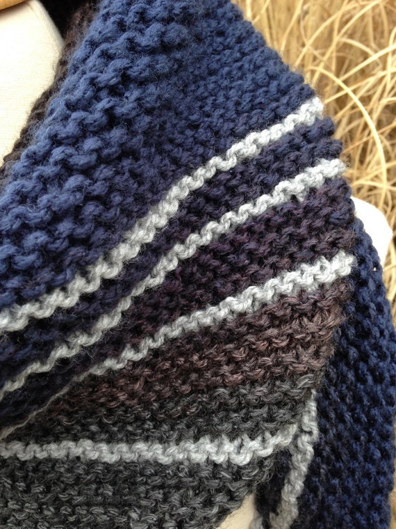 Fibonacci: Allergy-free Acrylic Shawl/Triangular Scarf - Hand Knit - Navy, Gray, Maroon